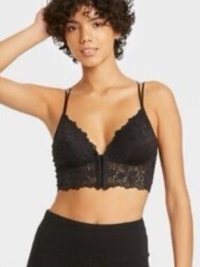 Colsie Black Lace Front Close Witeless Bralette Bra Top